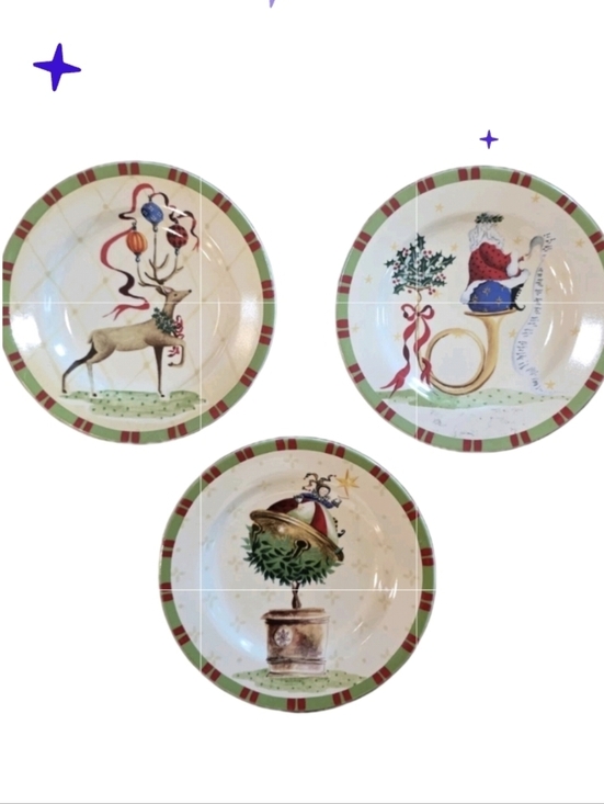 Gracey Knight Other - Gracey Knight Christmas Jubilee Bloomingdales Set of 3 Salad Plates Whimsical 8"
